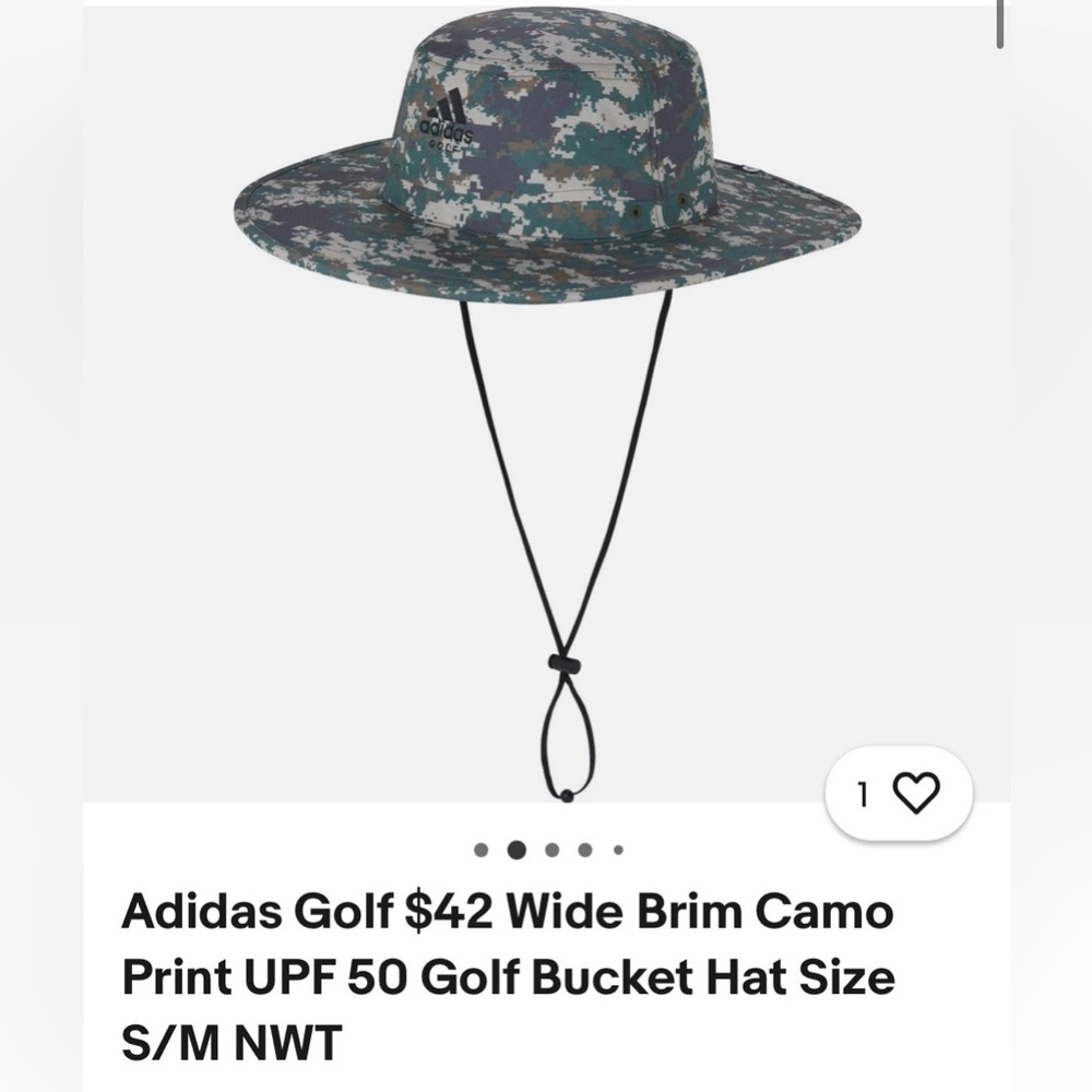 NWOT Adidas Golf Wide Brim Camo Print UPF 50 Golf Bucket Hat Size S/M. UNISEX